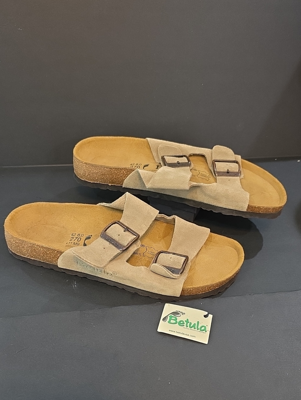 Taupe Suede Double Buckle Women's Slide Sandals Size 11